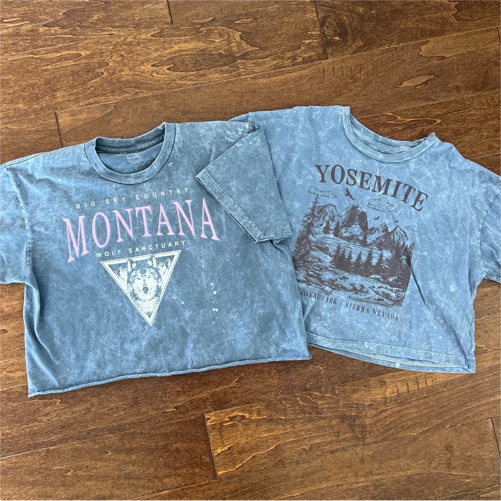 Bundle of 2 Social Culture Outdoor Graphic Cropped T-Shirts Medium Yosemite Wolf